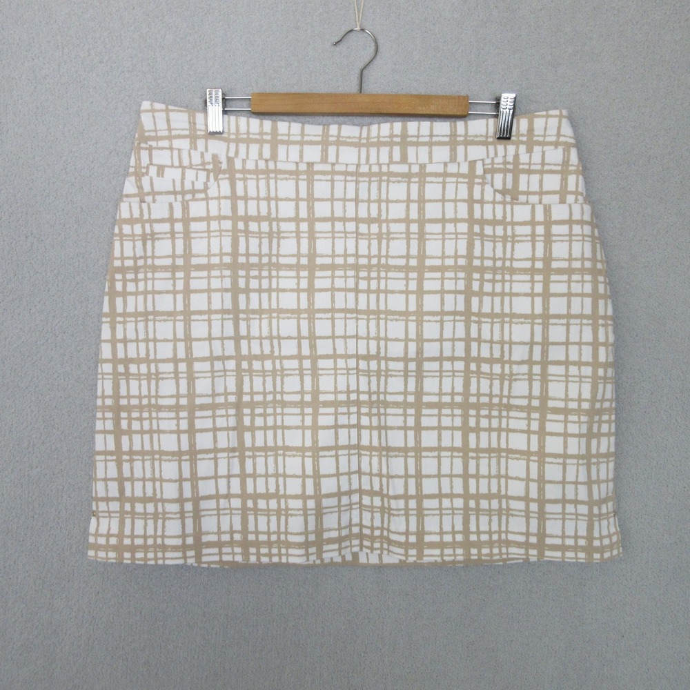 Hilary Radley Skort Womens XL Tan White Grid Plaid Pull On Pockets J1331-E2105A